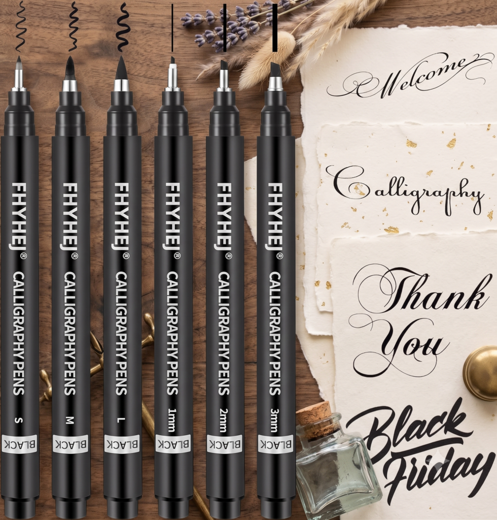 FHYHEJ 6-pen calligraphy set styled with dried lavender and handmade paper