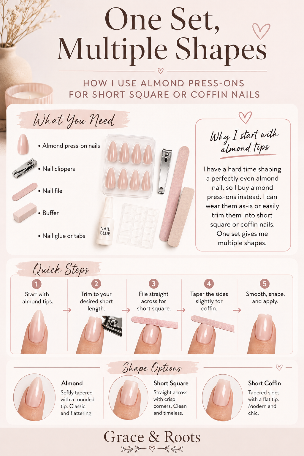 How to Turn Almond Press-On Nails Into Short Square or Coffin Nails